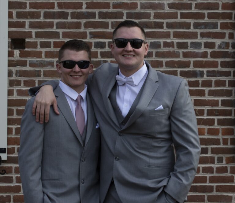 Groom and Best Man in front of Barratt's Chapel in Frederica, DE